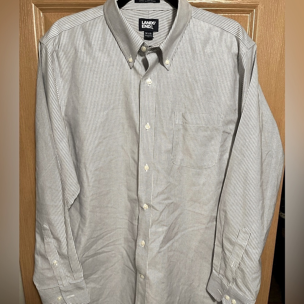 Lands End Supima No Iron Oxford Striped Shirt